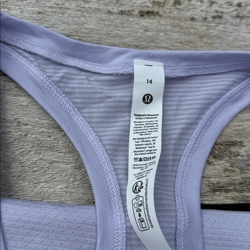 Lululemon Swiftly Tech Racerback Tank Top‎ purple Lavender Frost size 14 NWT